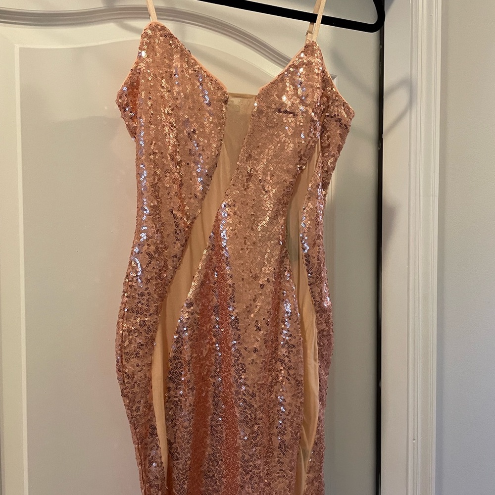 Rose Gold Sequin Dress With Mesh Detail- holiday party or gift ready!